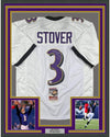 Framed Autographed/Signed Matt Stover 35x39 Baltimore White Football Jersey JSA COA