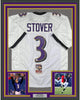 Framed Autographed/Signed Matt Stover 35x39 Baltimore White Football Jersey JSA COA