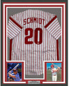 Framed Autographed/Signed Mike Schmidt 35x39 Philadelphia Pinstripe Baseball Jersey GTSM COA Hologram Only