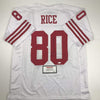 Autographed/Signed Jerry Rice San Francisco White Football Jersey Tristar COA