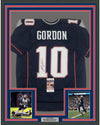Framed Autographed/Signed Josh Gordon 35x39 New England Blue Football Jersey JSA COA