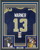 Framed Autographed/Signed Kurt Warner 35x39 St. Louis Dark Blue Football Jersey JSA COA