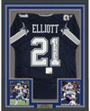 Framed Autographed/Signed Ezekiel Elliott 35x39 Dallas Dark Blue Football Jersey PSA/DNA COA