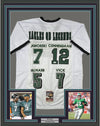 Framed Autographed/Signed Eagles QB Legends McNabb Cunningham Vick Jaworski 35x39 Philadelphia White Football Jersey JSA COA