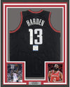 Framed Autographed/Signed James Harden 35x39 Houston Black Basketball Jersey Beckett BAS COA