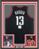 Framed Autographed/Signed James Harden 35x39 Houston Black Basketball Jersey Beckett BAS COA
