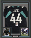 Framed Autographed/Signed Myles Jack 35x39 Jacksonville Black Football Jersey JSA COA