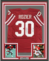Framed Autographed/Signed Mike Rozier 35x39 Heisman 1983 Nebraska Red College Football Jersey Tristar COA Holo