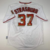 Autographed/Signed Stephen Strasburg Washington White Baseball Jersey JSA COA Holo Only