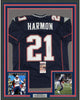 Framed Autographed/Signed Duron Harmon 35x39 New England Blue Football Jersey JSA COA