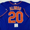 Framed Autographed/Signed Pete Alonso 35x39 New York Blue Baseball Jersey Beckett BAS COA