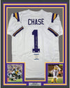 Framed Autographed/Signed Ja'Marr Chase 35x39 LSU White College Football Jersey Beckett BAS COA