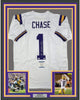 Framed Autographed/Signed Ja'Marr Chase 35x39 LSU White College Football Jersey Beckett BAS COA