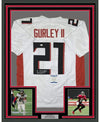 Framed Autographed/Signed Todd Gurley II 35x39 Atlanta White Football Jersey Beckett BAS COA