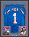 Framed Autographed/Signed Warren Moon 35x39 Houston Blue Football Jersey GTSM COA Holo Only