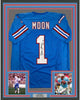 Framed Autographed/Signed Warren Moon 35x39 Houston Blue Football Jersey GTSM COA Holo Only