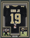 Framed Autographed/Signed Ted Ginn Jr. 35x39 New Orleans Black Football Jersey JSA COA