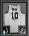 Framed Autographed/Signed Jo Jo JoJo White 35x39 Boston White Basketball Jersey JSA COA