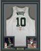 Framed Autographed/Signed Jo Jo JoJo White 35x39 Boston White Basketball Jersey JSA COA