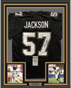 Framed Autographed/Signed Rickey Jackson 35x39 New Orleans Saints Black Football Jersey JSA COA