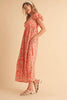 Cutout Back Floral Square Neck Puff Sleeve Midi Summer Dress For Women – Elegant & Feminine with Modern Details, Perfect for Special Occasions by Stevvex