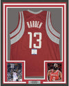 Framed Autographed/Signed James Harden 35x39 Houston Red Basketball Jersey Beckett BAS COA