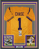 Framed Autographed/Signed Ja'Marr Chase 35x39 LSU Yellow College Football Jersey JSA COA