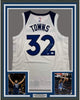 Framed Autographed/Signed Karl-Anthony Towns 35x39 Minnesota White Basketball Jersey JSA COA