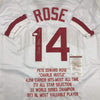 Autographed/Signed Pete Rose 4256 Cincinnati White Stat Baseball Jersey JSA COA