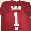 Autographed/Signed Nick Saban Alabama Red College Football Jersey Beckett BAS COA