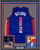 Framed Autographed/Signed Chauncey Billups 35x39 Detroit Blue Basketball Jersey JSA COA