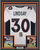 Framed Autographed/Signed Phillip Lindsay 35x39 Denver White Football Jersey JSA COA