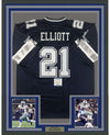 Framed Autographed/Signed Ezekiel Elliott 35x39 Dallas Cowboys Dark Blue Football Jersey Beckett BAS COA