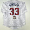 Autographed/Signed Justin Morneau Minnesota Pinstripe Baseball Jersey JSA COA
