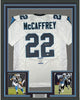 Framed Autographed/Signed Christian McCaffrey 35x39 Carolina White Football Jersey Beckett BAS COA