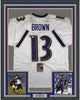 Framed Autographed/Signed John Brown 35x39 Baltimore White Football Jersey JSA COA
