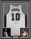 Framed Autographed/Signed Dennis Rodman 35x39 San Antonio White Basketball Jersey PSA/DNA COA