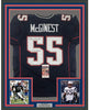 Framed Autographed/Signed Willie McGinest 3x SB Champ 35x39 New England Blue Football Jersey JSA COA