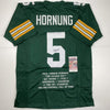 Autographed/Signed Paul Hornung Green Bay Green Stat Football Jersey JSA COA