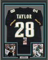 Framed Autographed/Signed Fred Taylor 35x39 Jacksonville Black Football Jersey JSA COA
