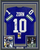 Framed Autographed/Signed Jim Zorn 35x39 Seattle Blue Football Jersey JSA COA