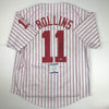 Autographed/Signed Jimmy Rollins Philadelphia Pinstripe Baseball Jersey Beckett BAS COA