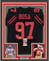 Framed Autographed/Signed Nick Bosa 35x39 San Francisco Black Football Jersey JSA COA