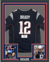 Framed Autographed/Signed Tom Brady 35x39 New England Patriots Blue Authentic Nike Game Football Jersey Tristar COA
