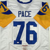 Autographed/Signed Orlando Pace St. Louis White Football Jersey JSA COA