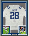 Framed Autographed/Signed Jonathan Taylor 35x39 Indianapolis Colts White Nike Game Football Jersey Fanatics COA