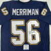 Autographed/Signed Shawne Merriman San Diego Dark Blue Football Jersey Beckett BAS COA
