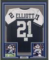 Framed Autographed/Signed Ezekiel Elliott 35x39 Dallas Thanksgiving Day Football Jersey Beckett BAS COA
