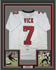 Framed Autographed/Signed Michael Mike Vick 35x39 Atlanta Retro White Football Jersey Beckett BAS COA
