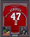 Framed Autographed/Signed Howie Kendrick 35x39 Washington Red Baseball Jersey JSA COA